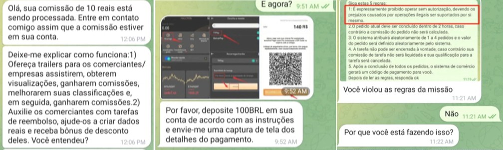 Mensagens do golpe do engajamento — Foto: Reprodução/TV Globo