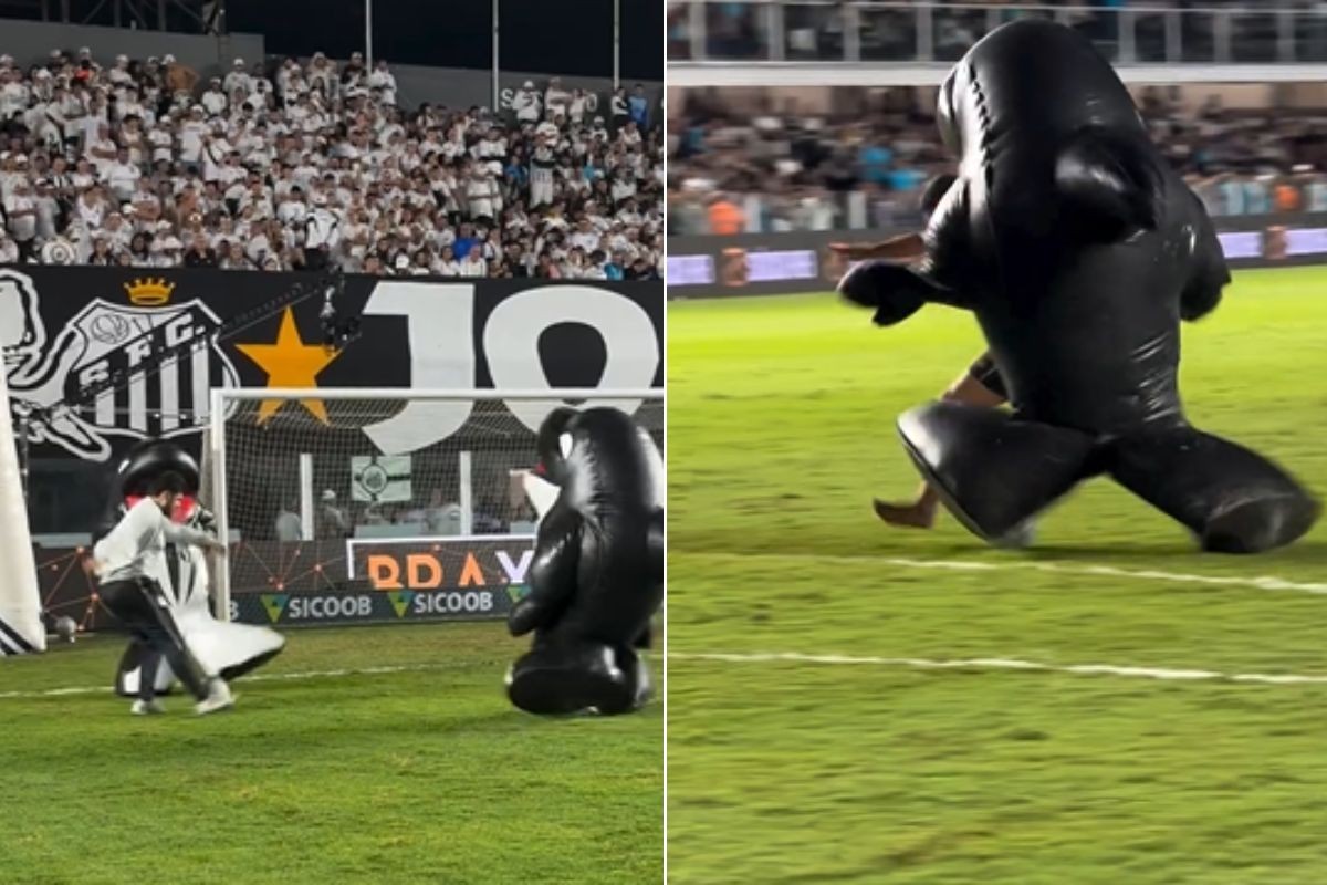 Vaga na Copa? Baleinha e Baleião 'fecham o gol' contra sócios do Santos FC e viralizam nas redes 