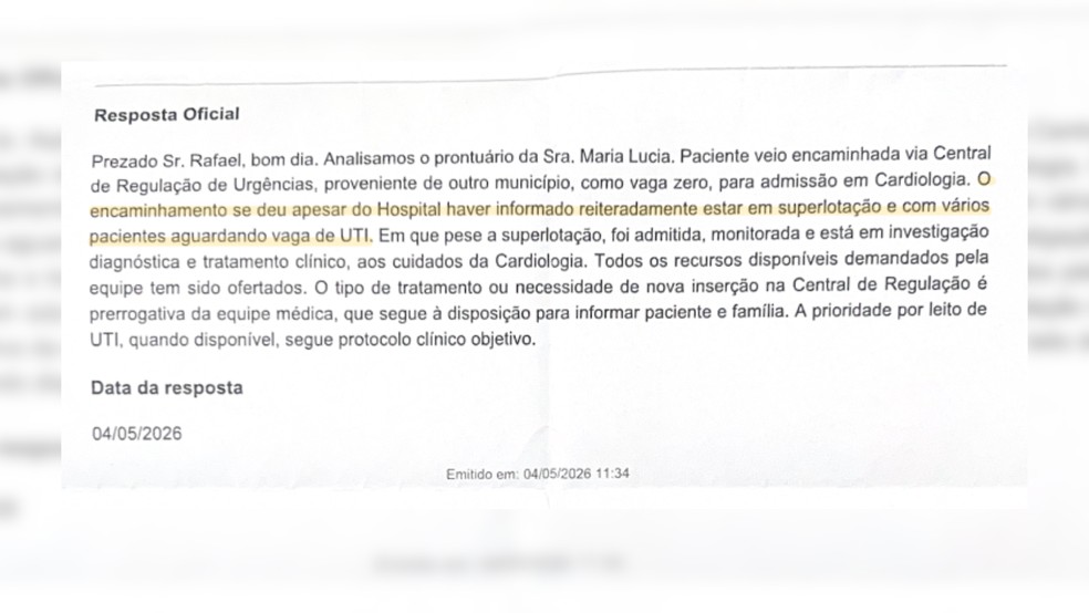 Hospital Adib Jatene confirmou superlotação para acompanhante de paciente — Foto: Reprodução