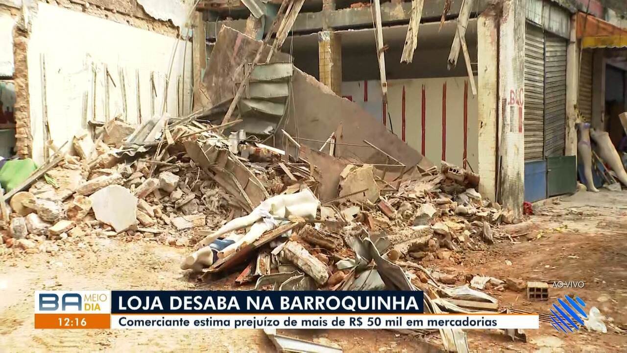 Parte de casarão onde funcionava loja de roupas desaba em Salvador; dono teve prejuízo de R$ 50 mil