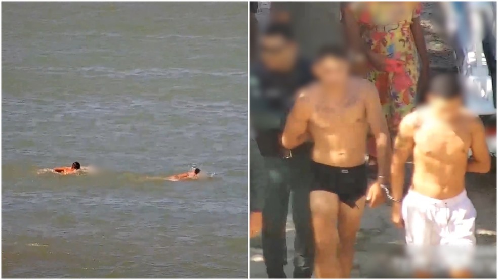 Criminosos tentam fugir pelo mar e acabam presos no litoral de Fortaleza — Foto: TV Verdes Mares/Reprodução