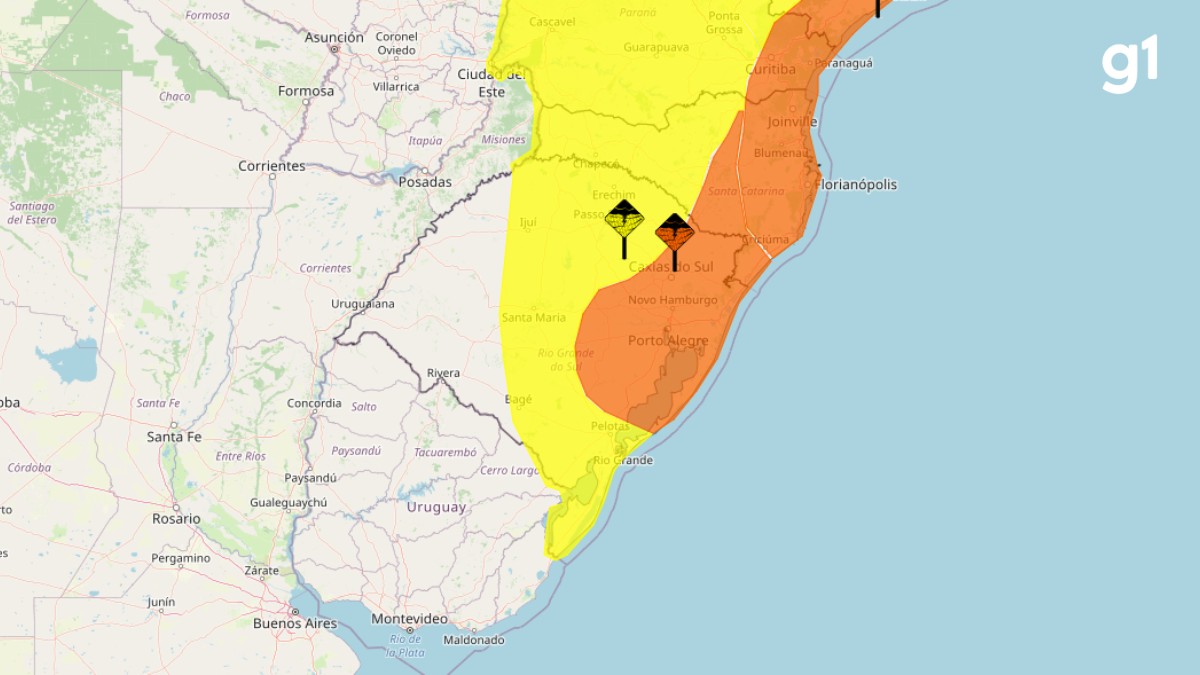 RS tem aviso de perigo para chuvas intensas e ventos de até 100km/h até a manhã de segunda (19)