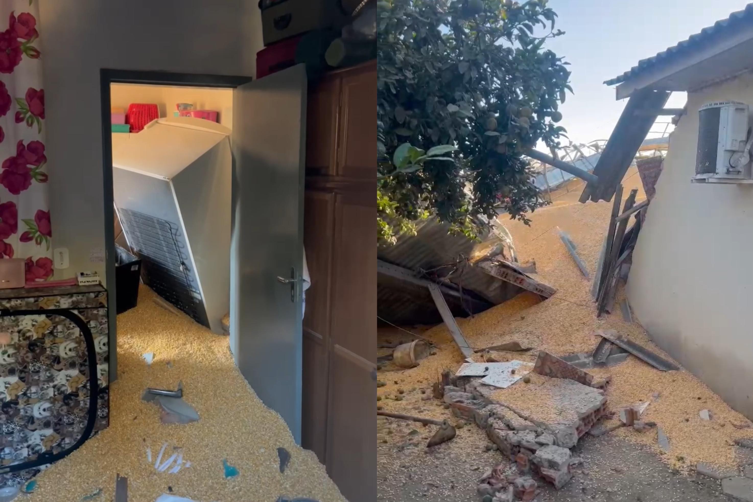 Toneladas de milho destroem casa após explosão de reservatório em Vilhena, RO