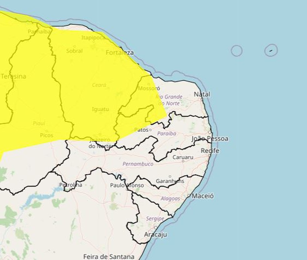 Inmet alerta para chuvas no RN — Foto: Divulgação/Inmet