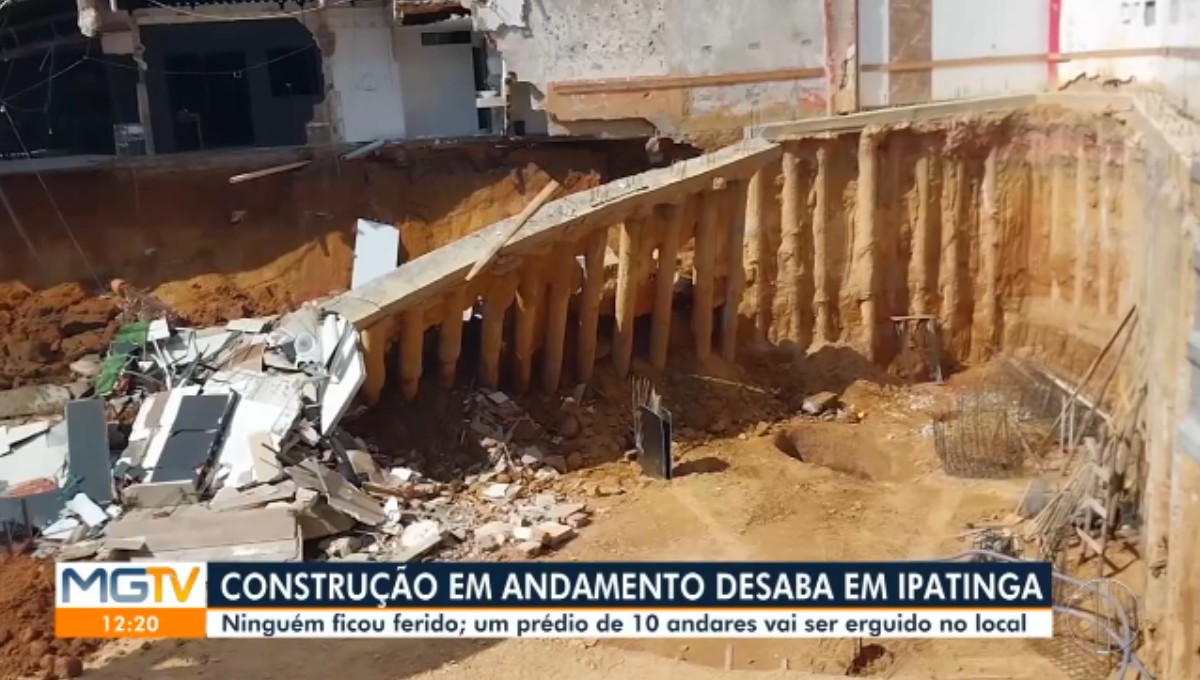 Obra de prédio desaba durante escavação em Ipatinga; restaurante ao lado também foi atingido