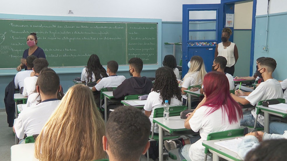 Sala de aula de escola em São Paulo.  — Foto: Reprodução/TV Globo