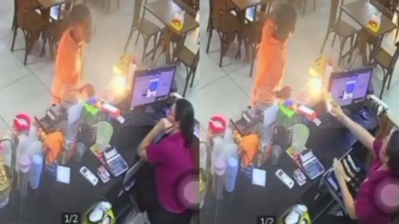 VÍDEO: Criminoso ameaça funcionários com facão durante assalto a padaria no PI