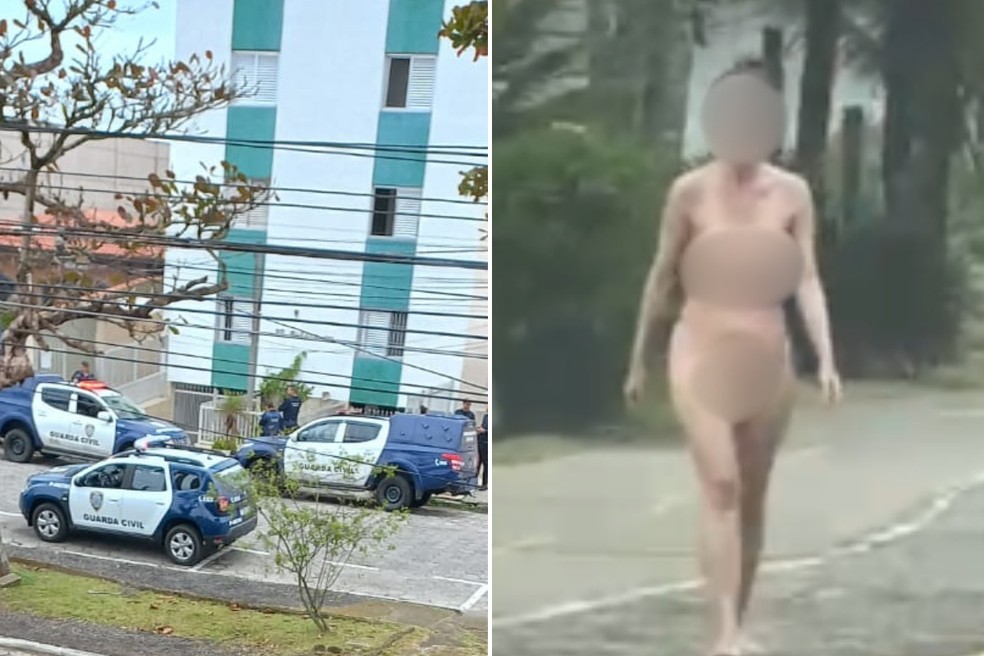 Mulher andando pela na rua foi presa após confessar que matou o pai em Itanhaém, SP — Foto: Redes sociais e reprodução