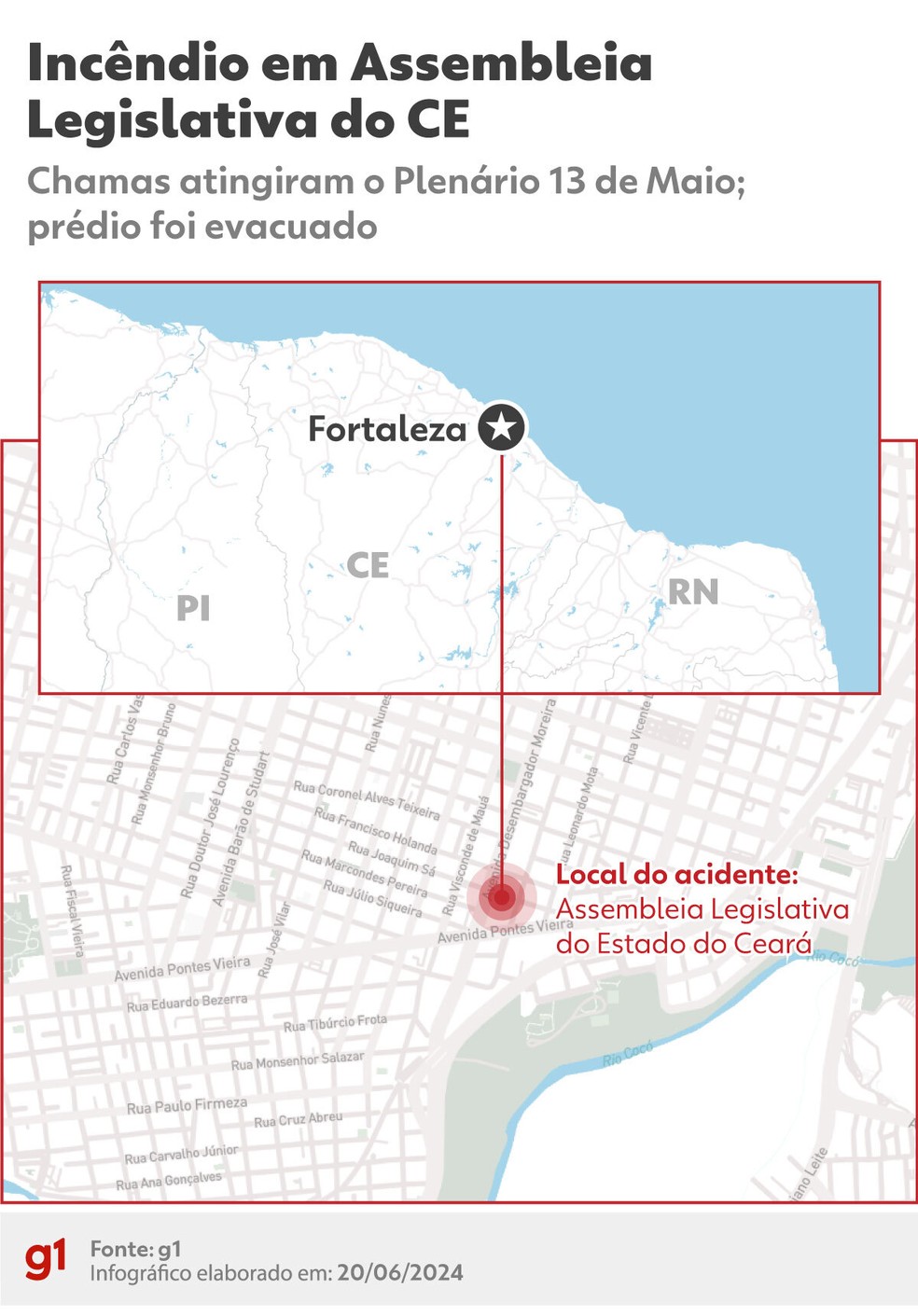 Incêndio atinge plenário da Assembleia Legislativa do Ceará — Foto: Arte g1