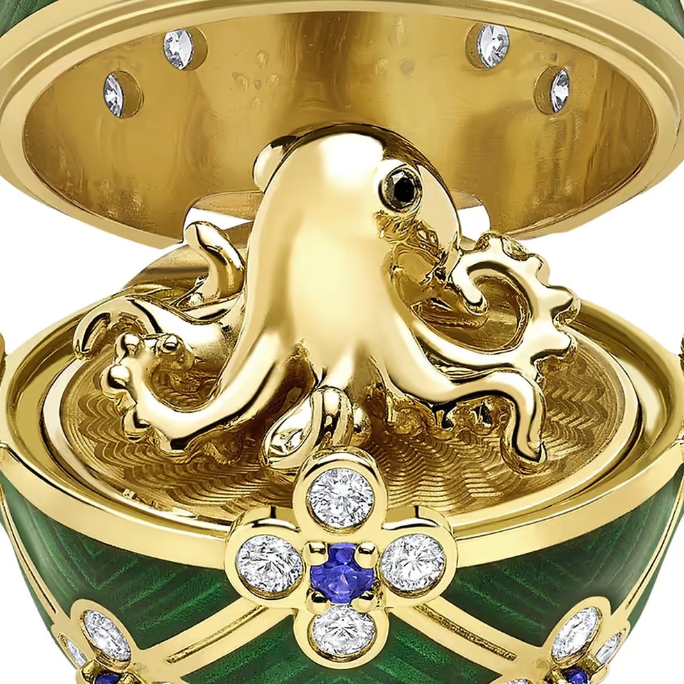 Detalhe de joia que teria sido engolida por homem na Nova Zelândia. — Foto: Reprodução/Fabergè