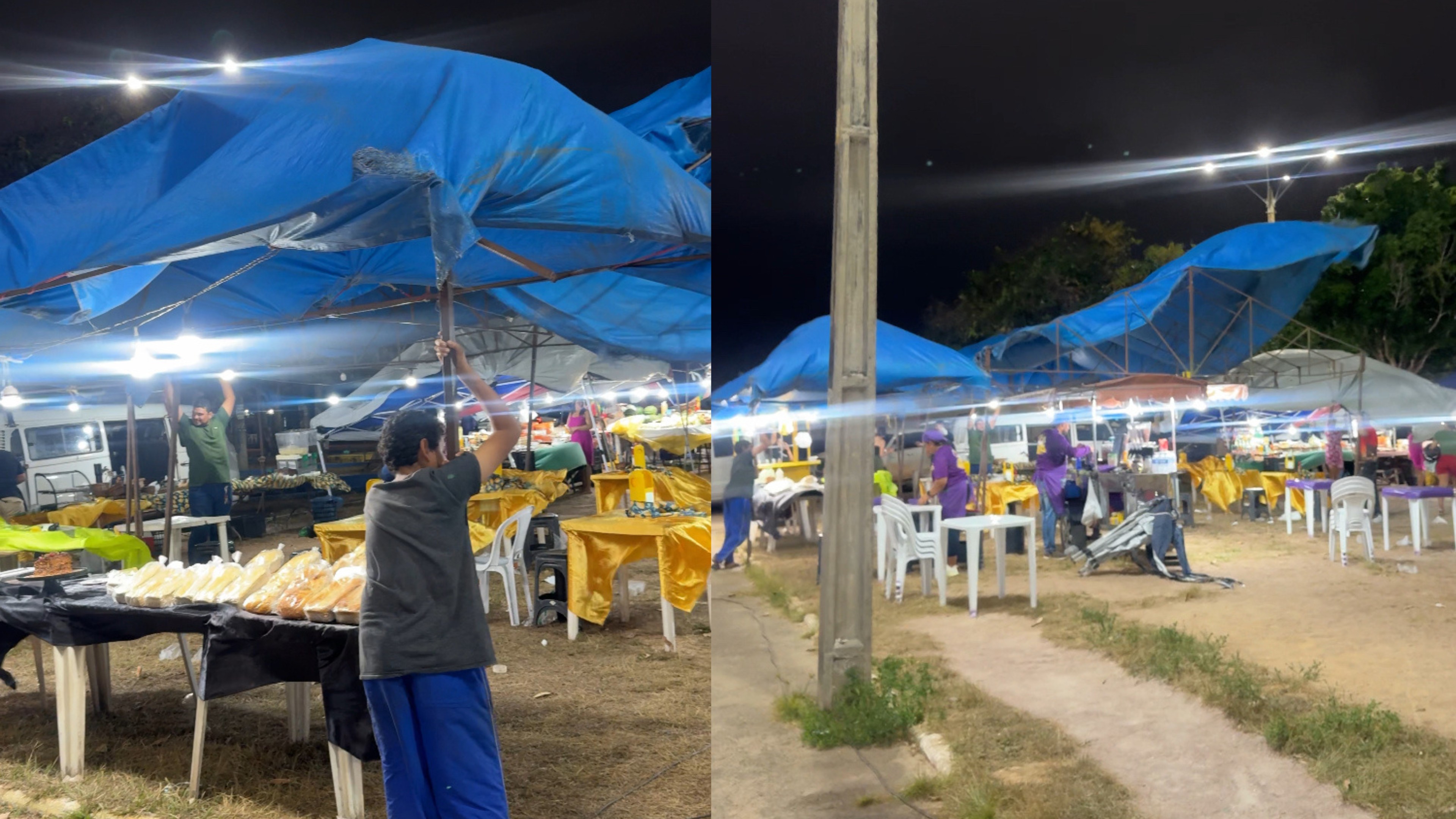 Vídeo mostra feirantes segurando tendas durante vendaval em Porto Velho: 'Foi assustador'
