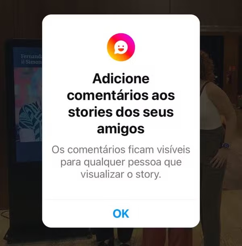 Mensagem que indica que o 'Hype' está ativo aparece para os usuários, avisando que um comentário no Story ficará público — Foto: Reprodução/Instagram