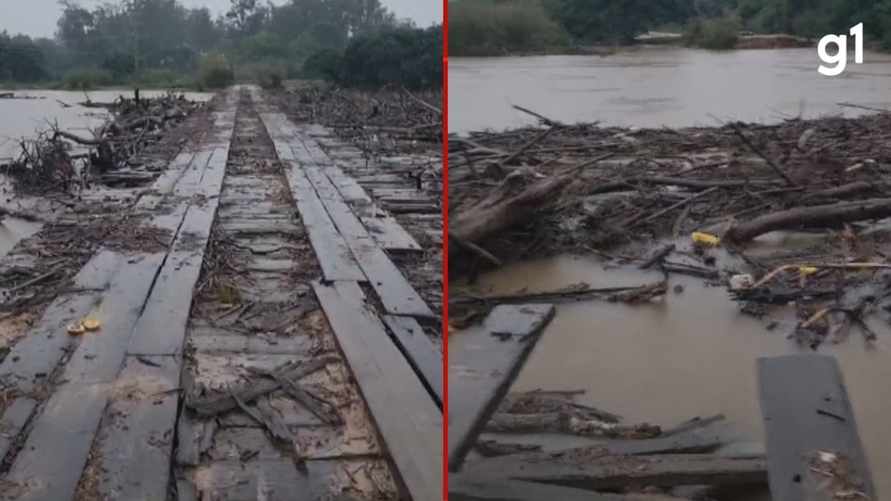 Colapso parcial da ponte do Passo do Umbu, sobre o Rio Ibicuí — Foto: Divulgação/ Defesa Civil