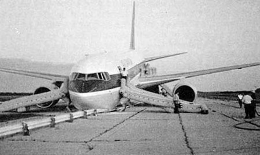 Voo Air Canada 143, conhecido como o 'planador de Gimli' — Foto: Gimli Glider Exhibit/Divulgação