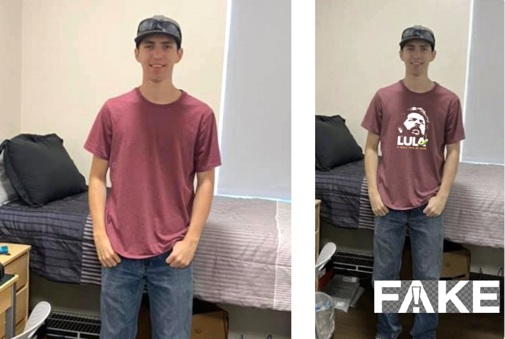 A foto autêntica (à esquerda) e a montagem (à direita) — Foto: Reprodução