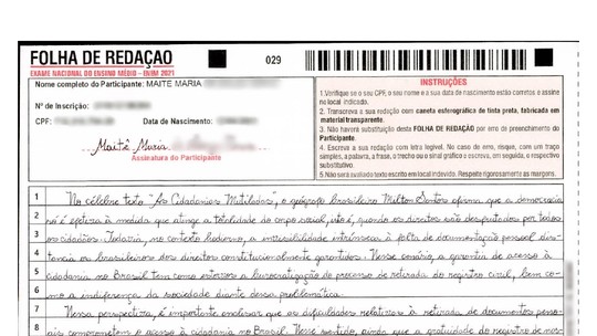 Leia exemplo de redação nota mil do Enem 2021 de candidata da Paraíba