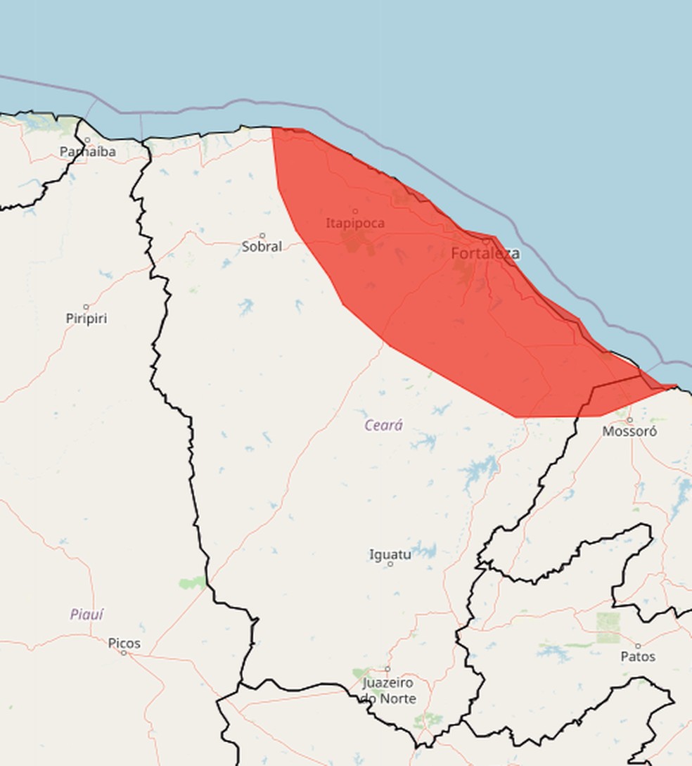 Inmet emite alerta de grande perigo para cidade do Ceará — Foto: Reprodução/Inmet