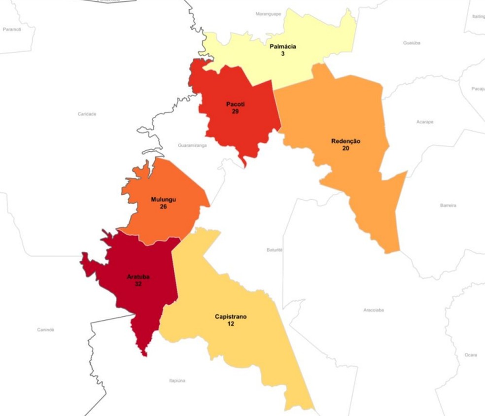 Casos confirmados segundo município de residência. — Foto: Divulgação/SESA