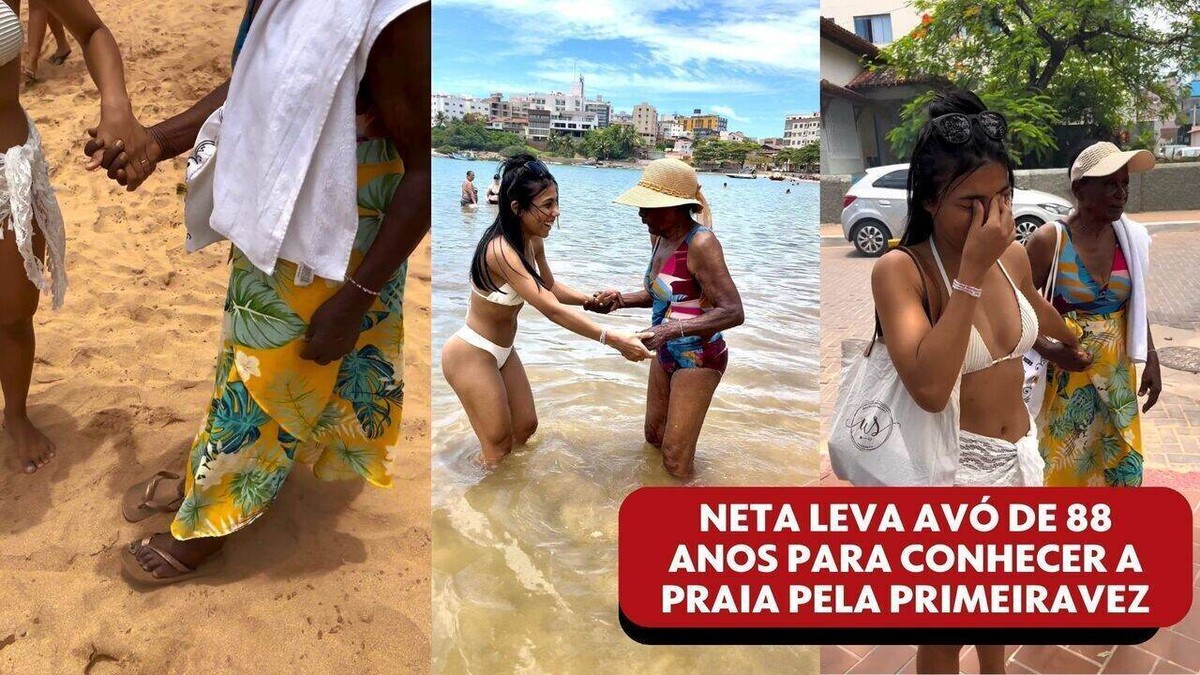 Neta leva avó de 88 anos para conhecer a praia pela primeira vez