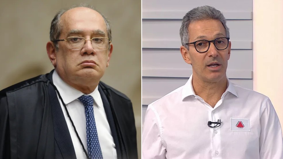 Ministro Gilmar Mendes e Romeu Zema — Foto: Rosinei Coutinho/SCO/STF e Reprodução/TV Globo