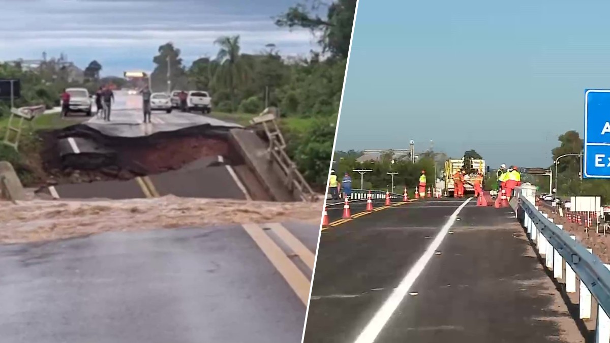 Ponte que foi filmada sendo destruída pela enchente em 2024 é reinaugurada no RS; veja ANTES E DEPOIS