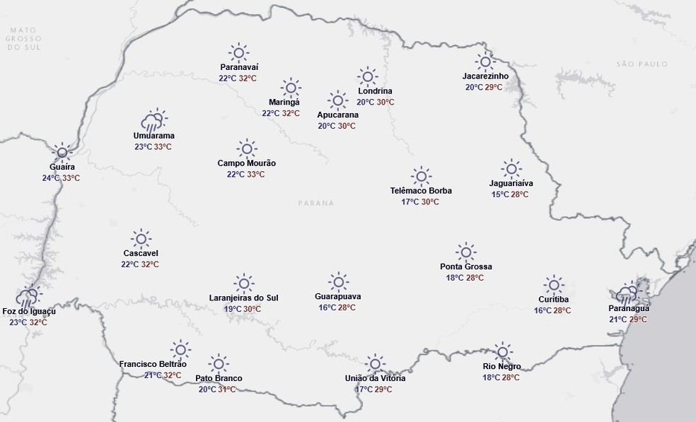 Previsão para quarta-feira, 18 de março — Foto: Reprodução/Simepar