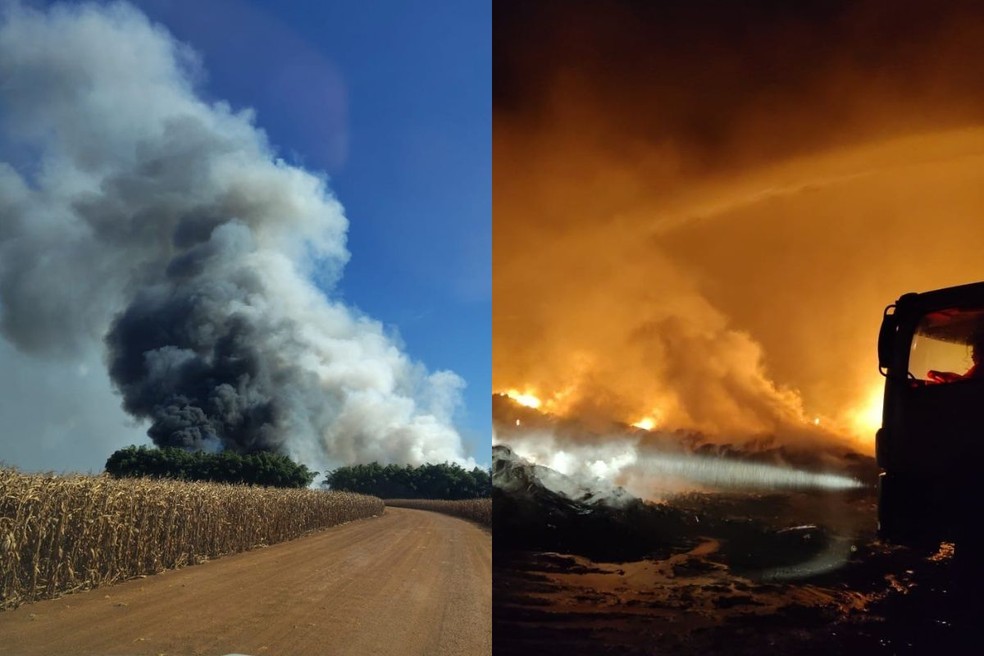 Incêndio começou no aterro sanitário e se espalhou para uma lavoura de milho e uma área de reserva ambiental — Foto: Prefeitura Primavera do Leste