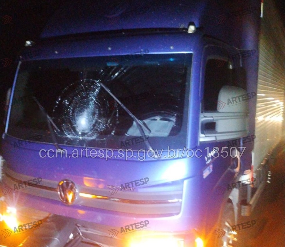 Motorista do caminhão não se feriu em Gália — Foto: Artesp/Divulgação