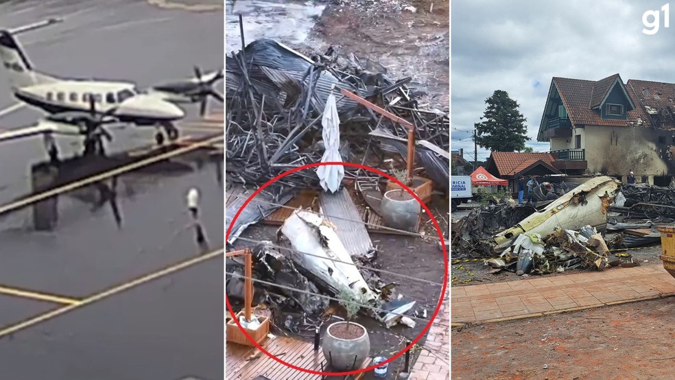 Avião que caiu em Gramado — Foto: Montagem/g1