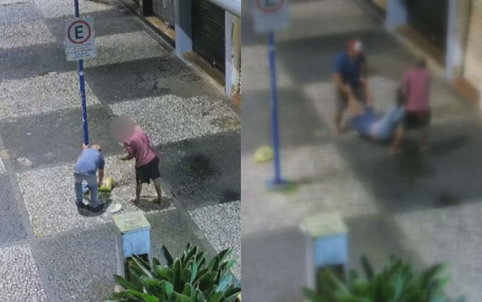 Idoso passa mal, fica desacordado e acaba assaltado em praça de Franca, SP — Foto: Reprodução/ Câmeras de segurança