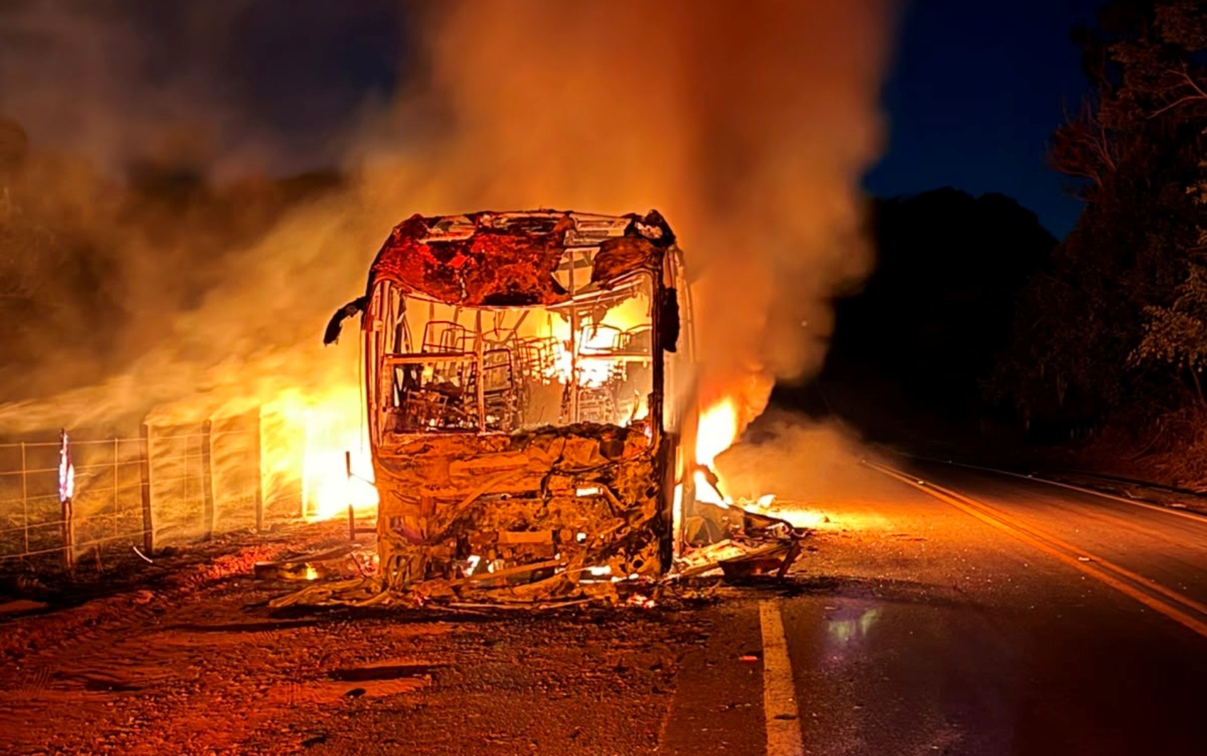 Polícia investiga incêndio em ônibus após atropelamento que matou homem e cavalo na BR-265, em MG