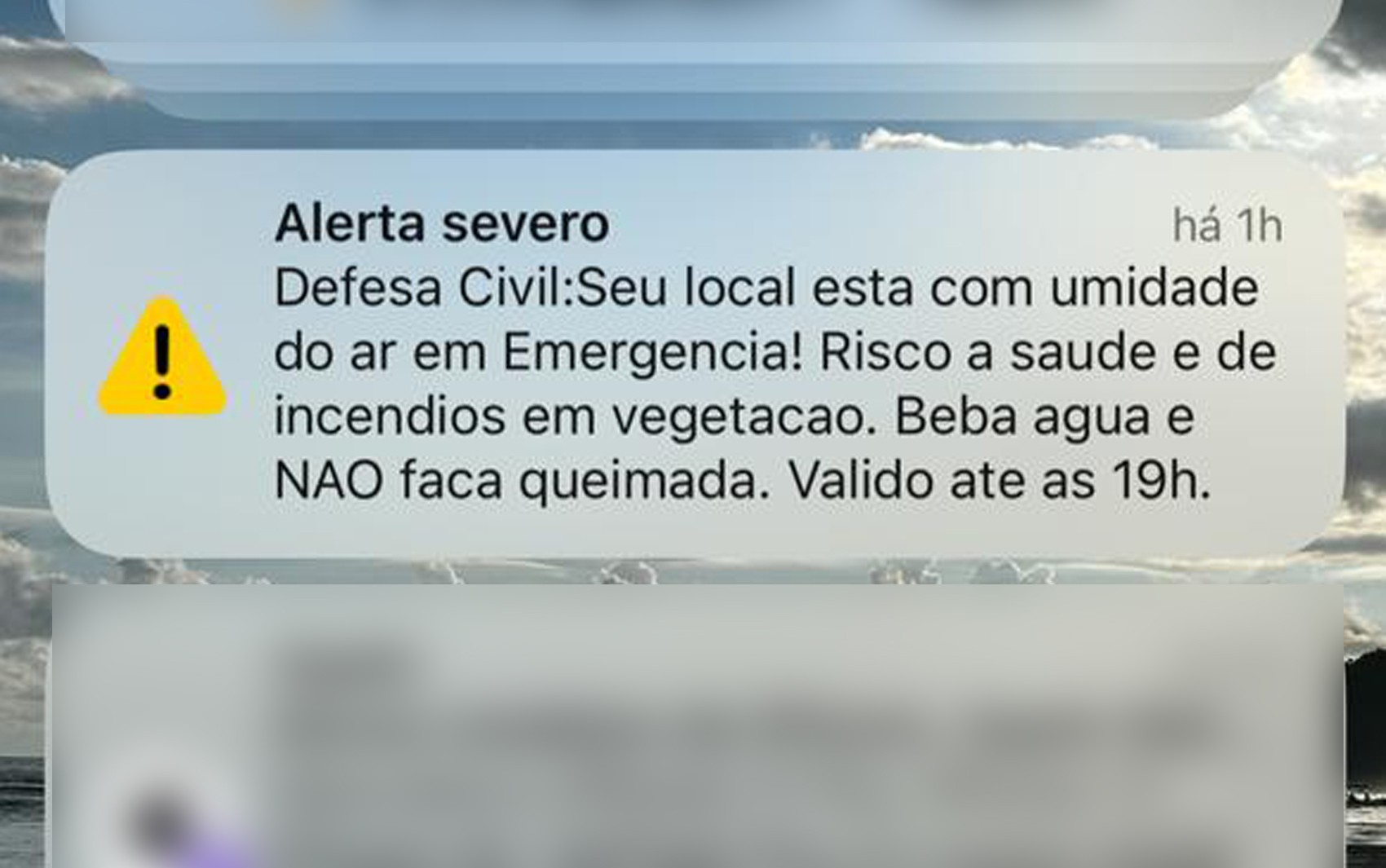 Alerta sonoro da Defesa Civil em celulares aponta para risco de incêndio na região de Ribeirão Preto