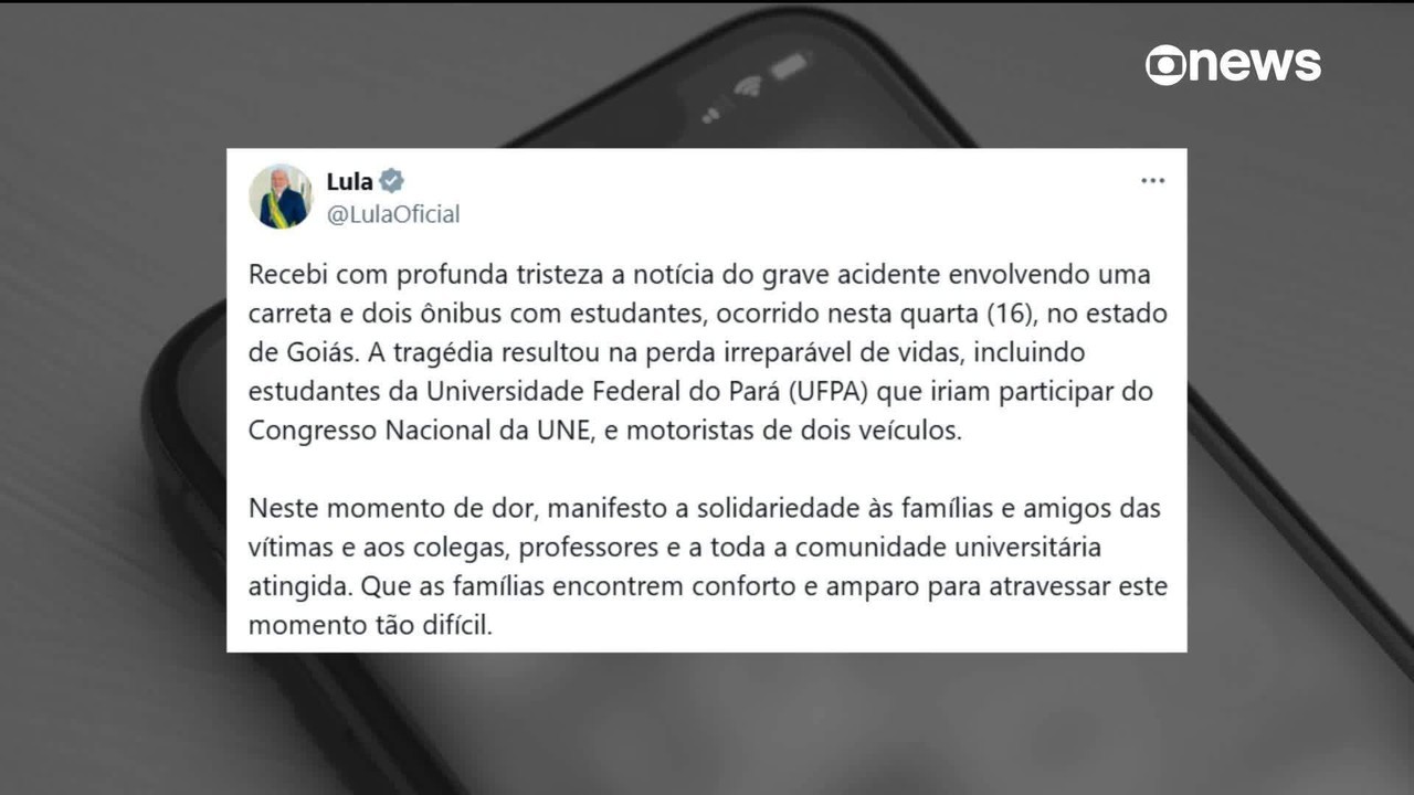 Lula lamenta morte de estudantes da UFPA e motoristas em acidente na BR-153: ‘Que famílias encontrem conforto e amparo'