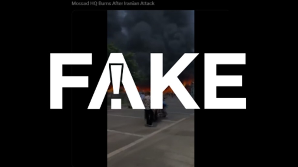 É #FAKE que vídeo mostre prédio de serviço de inteligência de Israel em chamas após ataque iraniano; registro é incêndio na China — Foto: Reprodução