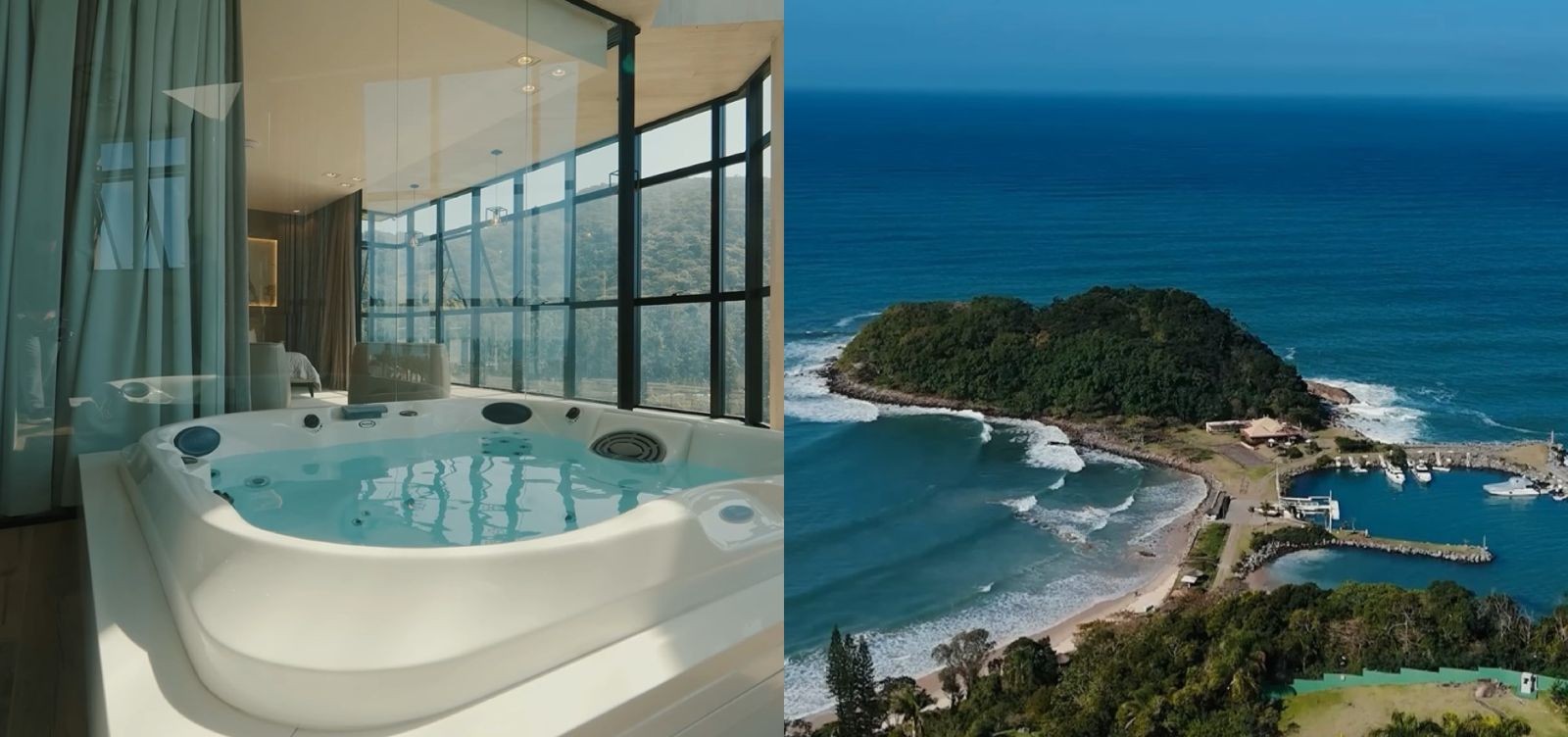 Mansão cinematográfica à venda em SC por R$ 25 milhões tem ilha exclusiva e piscina de água salgada