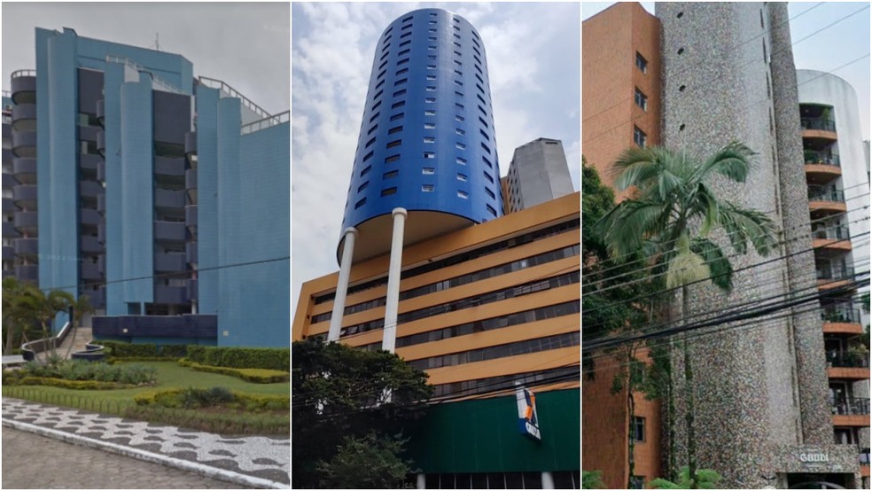 Pipeline, em Matinhos; Brasil 500, em Curitiba; e Gaudí, também na capital paranaense | Foto: Topo Leilões/Mariah Colombo g1/Google Street View