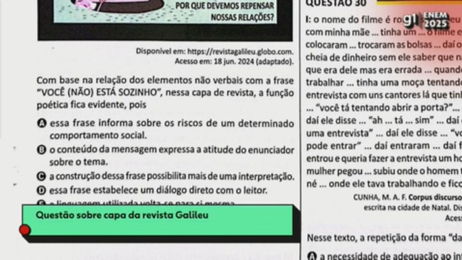 Enem 2025: correção da questão de linguagens sobre capa da revista Galileu