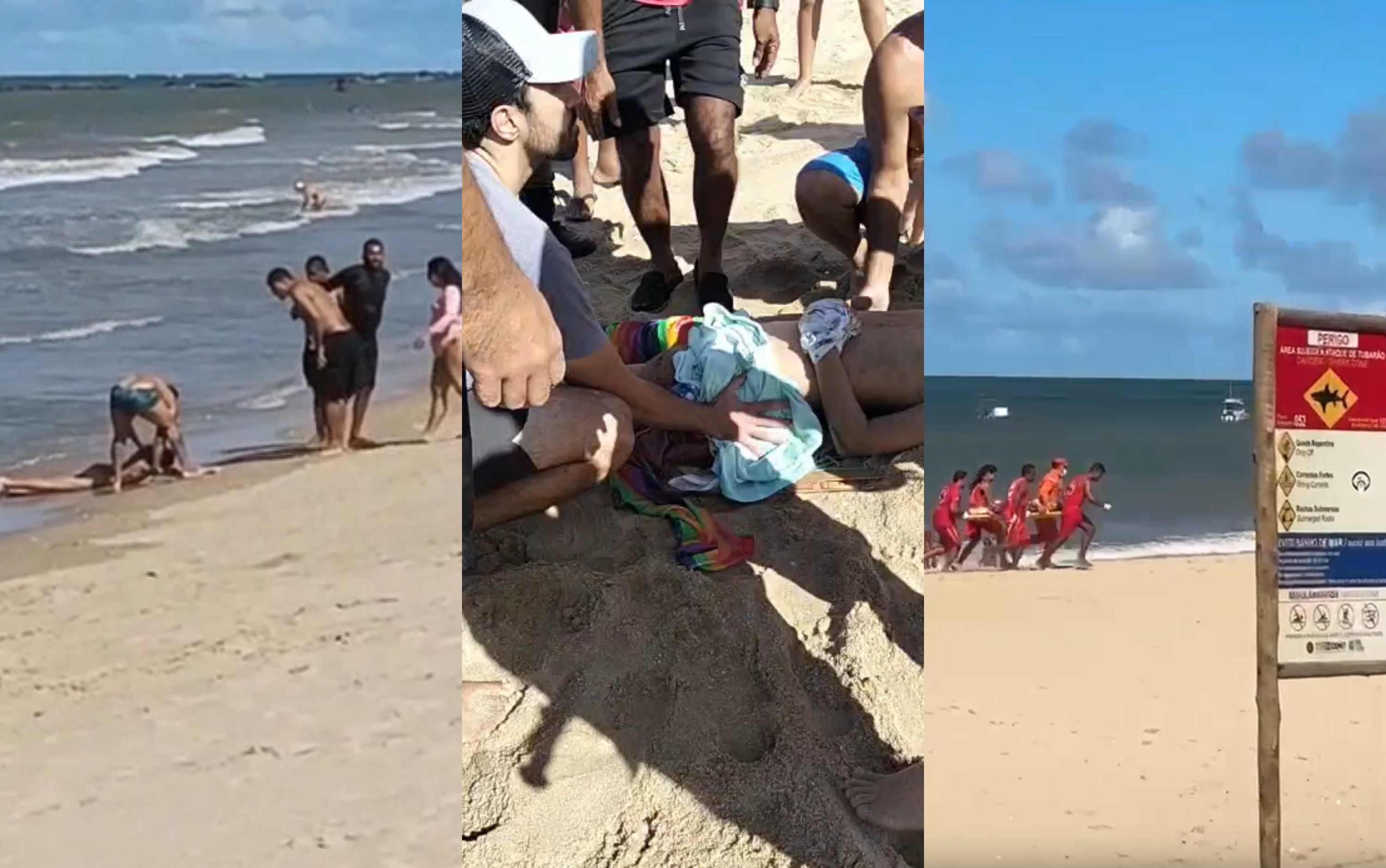 Vídeos mostram resgate de menino mordido por tubarão na Praia de Piedade