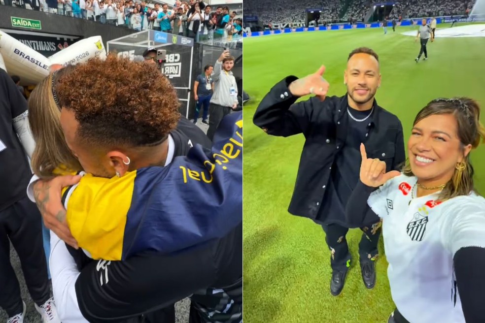 Naty Potira já ganhou abraço, camisa e homenagem de Neymar, além de fazer publicidade com o jogador — Foto: Reprodução