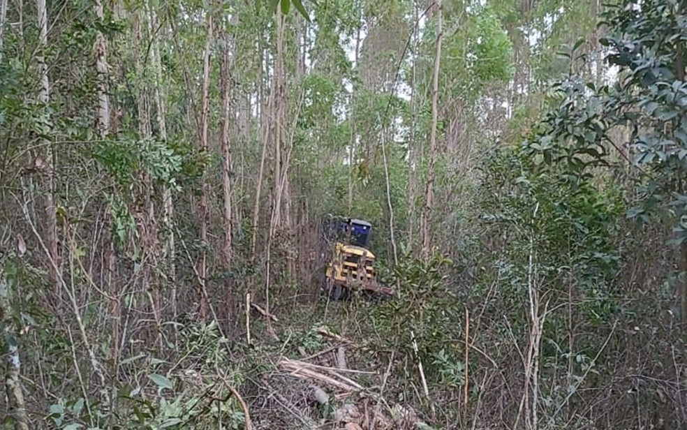 Criminosos rendem funcionários de construtora de pedágio e roubam máquina de terraplanagem na BR-146, em Andradas, MG — Foto: Polícia Militar