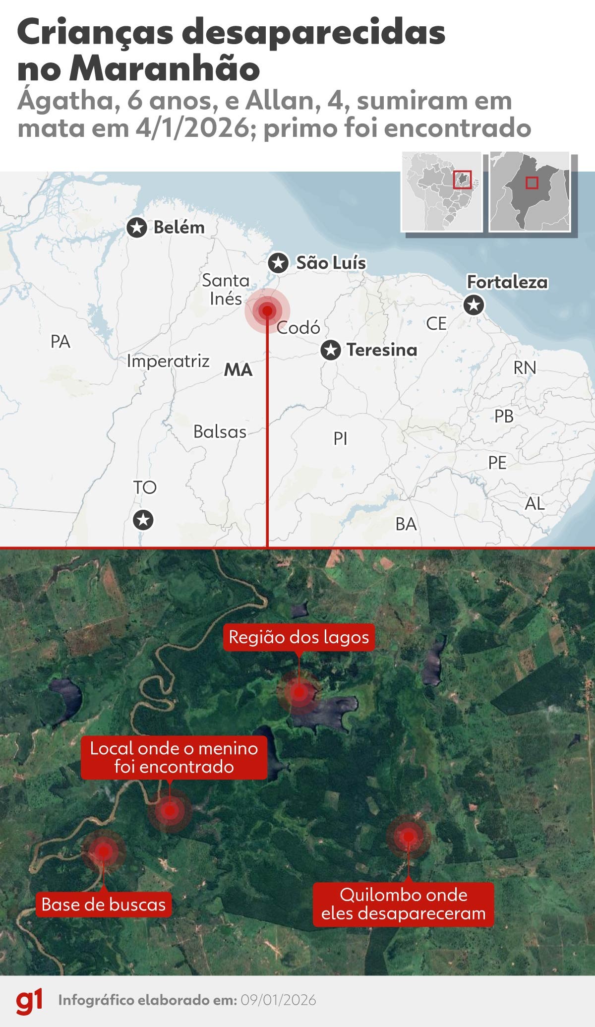 Após relato de menino de 8 anos, buscas por crianças desaparecidas se concentram em região de lago no MA