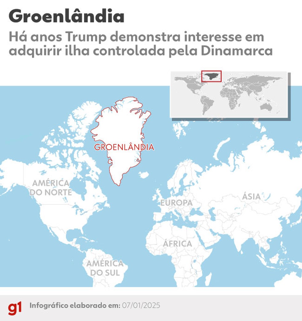 Mapa localiza a Groenlândia. — Foto: Luisa Rivas/g1