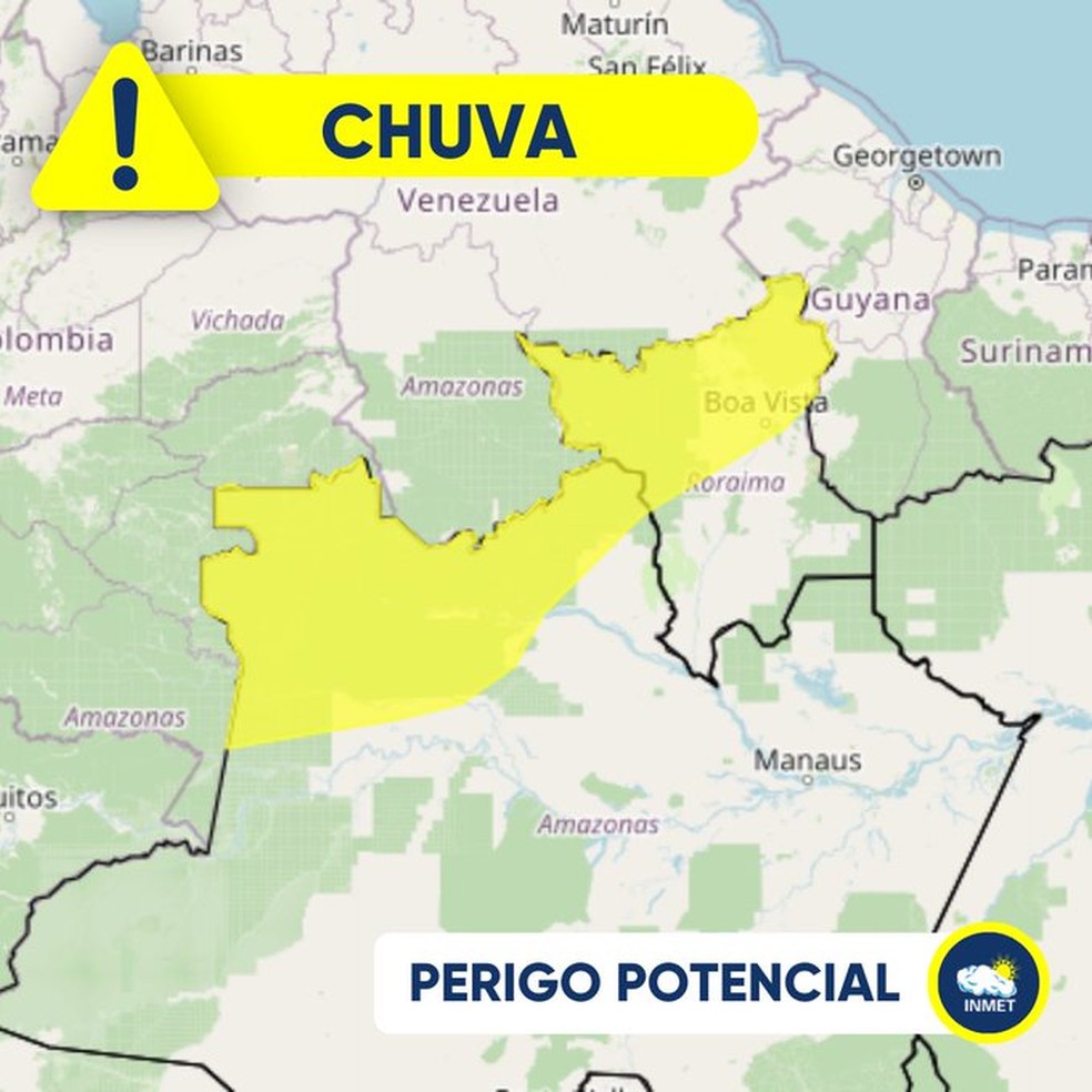 Previsão de chuvas intensas em estados do Norte para este sábado (15). — Foto: Inmet