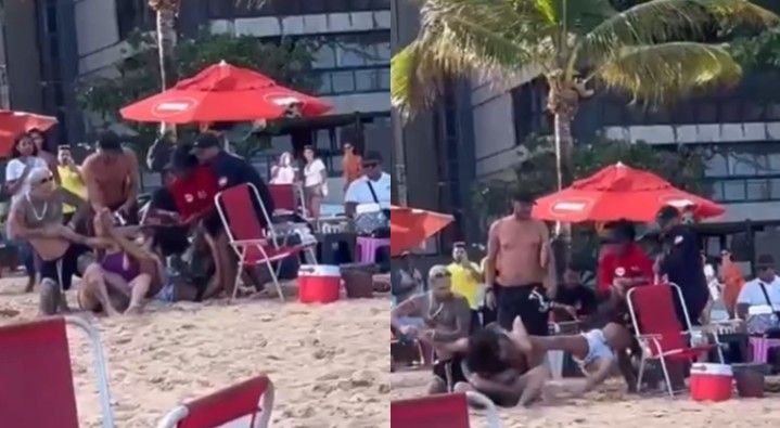 Briga de influenciadoras tem agressões e facada na Praia de Boa Viagem; vídeo mostra confusão