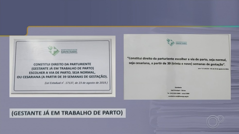 2 de 3
Maternidade Santa Isabel substitui placa sobre direito &agrave; cesariana ap&oacute;s diverg&ecirc;ncia com lei estadual em Bauru &mdash; Foto: Reprodu&ccedil;&atilde;o