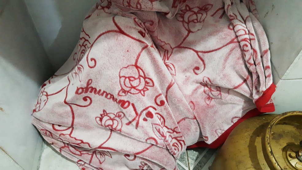 Suspeito foi encontrado escondido embaixo de uma pia, enrolado em um cobertor — Foto: Redes Sociais