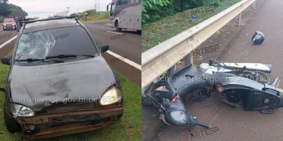 1 de 1
Mulher que estava na moto morreu ap&oacute;s colis&atilde;o tranversal com carro &mdash; Foto: Divulga&ccedil;&atilde;o/Artesp
