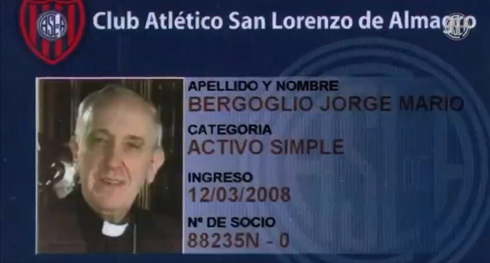 É #FATO: Idade e hora da morte do Papa Francisco coincidem com número da carteirinha dele de sócio do San Lorenzo — Foto: Reprodução