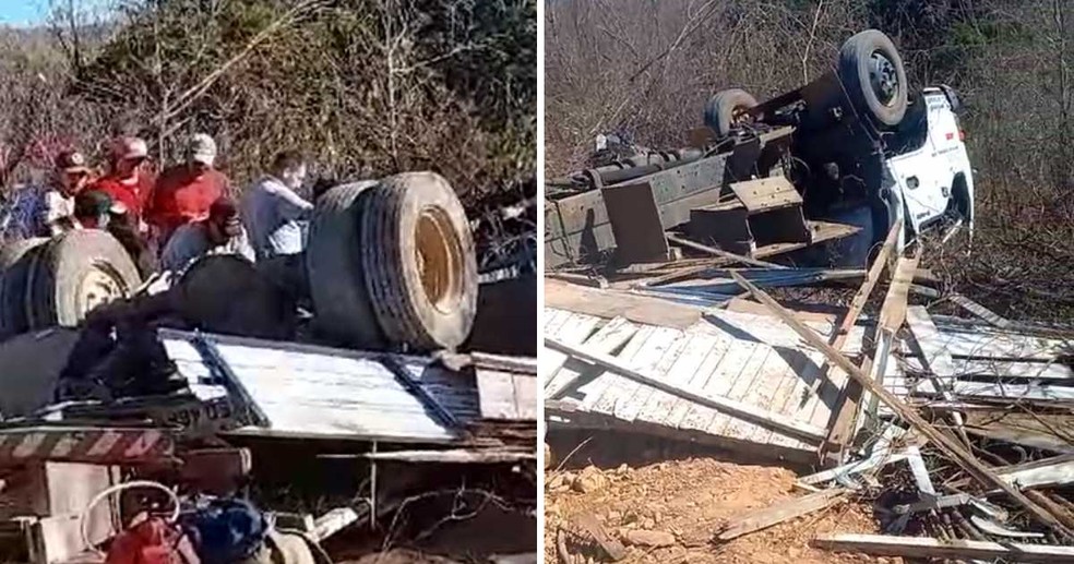 Acidente de caminhão foi registrado na zona rural de Aiuaba — Foto: Reprodução