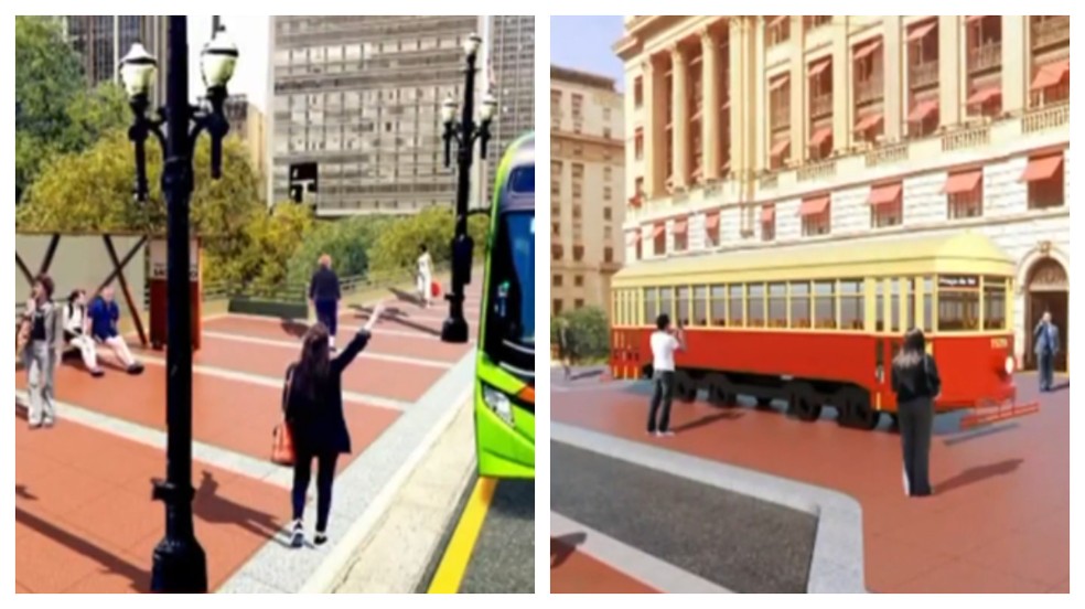 Reforma no Viaduto do Chá prevê mudanças em piso histórico e instalação de um bondinho como central de informações. — Foto: Divulgação